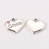 Wedding Theme Antique Silver Tone Tibetan Style Alloy Heart with Groom Rhinestone Charms LS-TIBEP-N005-20B-1