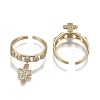 Adjustable Brass Micro Pave Clear Cubic Zirconia Cuff Rings ZIRC-Z002-15G-2