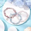 3Pcs 3 Styles Natural Aquamarine & Rose Quartz Chips Stretch Bracelets Sets BJEW-JB11076-06-2