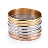 Fashion Tri-color 304 Stainless Steel Buddhist Bangle Sets BJEW-L664-024A-M-1
