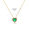 Stainless Steel Pave Green Cubic Zirconia Heart-Shaped Pendant Necklaces for Women QU3786-1