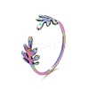 Ion Plating(IP) Rainbow Color 304 Stainless Steel Leaf Open Cuff Ring for Women RJEW-C025-24M-1
