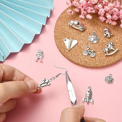 100Pcs 10 Styles Bicycle & Square & Balloon & Robot Tibetan Style Zinc Alloy Charms TIBEP-CJ0002-88-1
