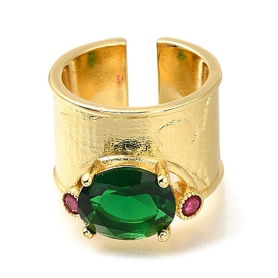 Rack Plating Brass Micro Pave Cubic Zirconia Open Cuff Rings for Women RJEW-M022-29G-1