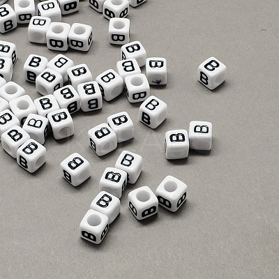 Large Hole Acrylic Letter European Beads SACR-Q103-6mm-01B-1