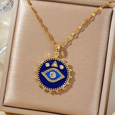 Brass Blue Enamel Evil Eye Pendant Dapped Chain Necklaces for Women Men BX0691-1-1