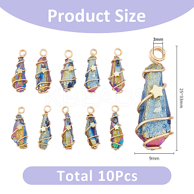10Pcs Electroplated Raw Rough Natural Quartz Crystal Copper Wire Wrapped Pendants FIND-FH0009-12A-1