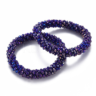 AB Color Plated Faceted Opaque Glass Beads Stretch Bracelets BJEW-S144-003D-01-1