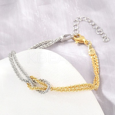Duo Tone Brass Chain Knot 2-Strand Bracelets for Women KK-CBA68DA-17A-GP-1