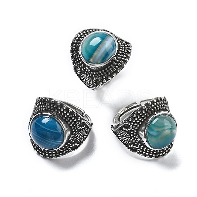 Natural Banded Agate Adjustable Rings RJEW-I108-03AS-04-1