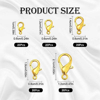 100Pcs 5 Styles Zinc Alloy Lobster Claw Clasps FIND-YW0006-16-1