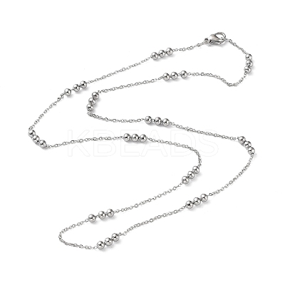 Non-Tarnish 304 Stainless Steel Round Beaded Link Chain Necklaces for Women LS-NJEW-D058-02P-1