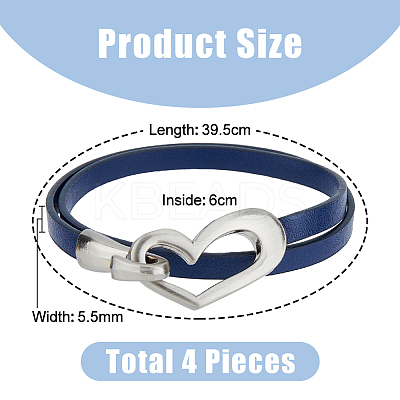4Pcs 4 Colors PU Leather Simple Plain Double Loops Wrap Bracelets Set with Alloy Heart Clasps for Women BJEW-FI0001-73-1