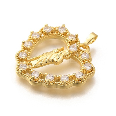 Religion Themed Rack Plating Brass Micro Pave Cubic Zirconia Pendants KK-L226-007G-12-1