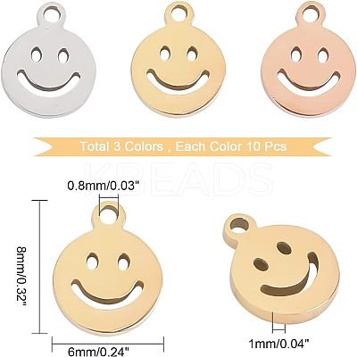 30Pcs 3 Colors 304 Stainless Steel Charms STAS-UN0025-33-1