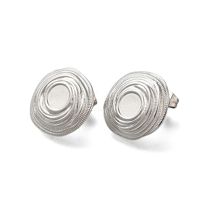 304 Stainless Steel Flat Round Stud Earrings for Women EJEW-M028-02S-1