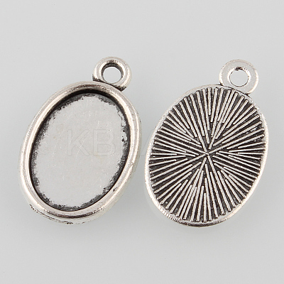 Tibetan Style Antique Silver Alloy Flat Oval Pendant Cabochon Settings X-TIBEP-M022-35AS-1