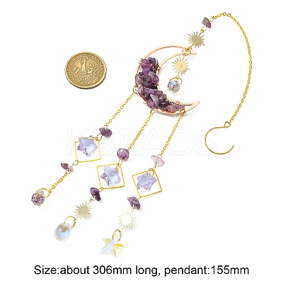 Natural Amethyst Chips Moon Pendant Decorations HJEW-FS00027-05-1
