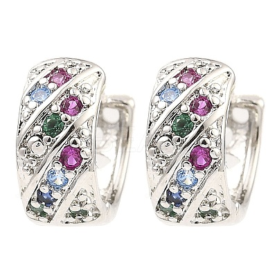 Brass with Colorful Cubic Zirconia Thick Hoop Earrings EJEW-D078-28P-1