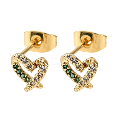 Brass Micro Pave Cubic Zirconia Heart Stud Earrings EJEW-K267-27G-1