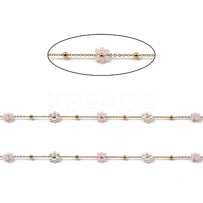 Glass & ABS Plastic Pearl Beaded Flower Link Chains CHS-G028-12G-1