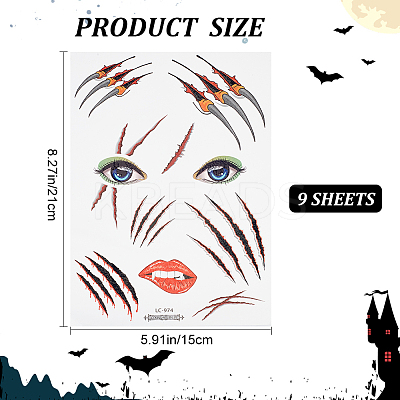 9 Sheets 9 Styles Halloween Temporary Face Tattoos STIC-WH0003-005-1