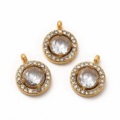 PVD Vacuum Plating 304 Stainless Steel Cubic Zirconia Pendants STAS-A076-05G-04-1