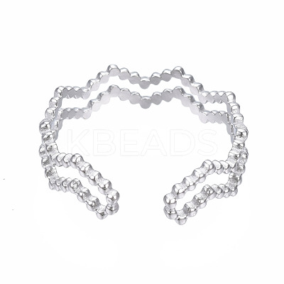 Non-Tarnish 304 Stainless Steel Wave Wrap Open Cuff Ring RJEW-T023-66P-1