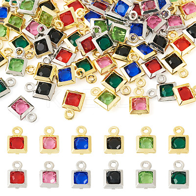 72Pcs 12 Styles Rack Plating Brass Glass Charms KK-TA0001-78-1