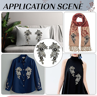 2Pcs 2 Styles Flower Polyester & Glass & Plastic Pearl Embroidery Sew on Ornament Accessories PATC-MA0001-46-1