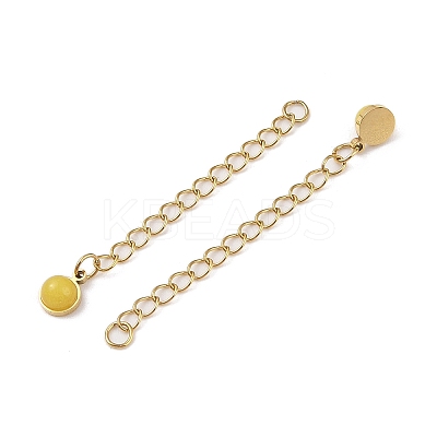 Ion Plating(IP) 316 Surgical Stainless Steel Curb Chain Extender with Natural  Dyed Jade Round Charm STAS-A097-01G-12-1