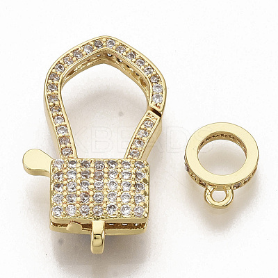 Brass Micro Pave Clear Cubic Zirconia Lobster Claw Clasps ZIRC-S066-009-1