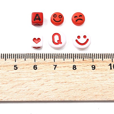 200Pcs Expression & Letter Acrylic Beads MACR-FP0001-28-1