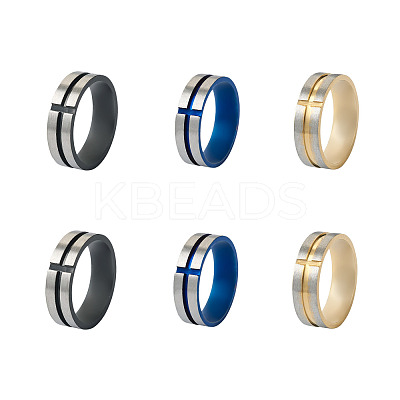 6Pcs 3 Colors Stainless Steel Plain Band Rings RJEW-CF0001-02-1