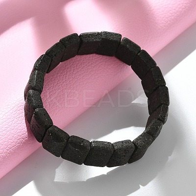 Rectangle Frosted Natural Lava Rock Bead Stretch Bracelets for Women Men BJEW-C097-03B-1