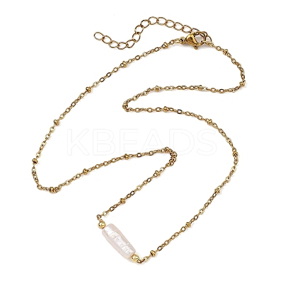 Natural Baroque Keshi Pearl Column Pendant 304 Stainless Steel Satellite Chain Necklaces NJEW-JN06338-01-1