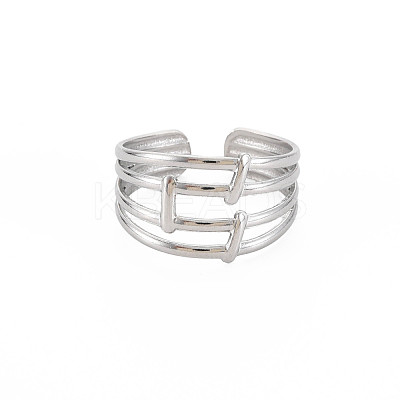 Non-Tarnish 304 Stainless Steel 4 Line Open Cuff Ring for Women RJEW-S405-158P-1