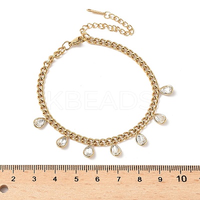 304 Stainless Steel Rhinestone Teardrop Charm Bracelets BJEW-V011-01G-04-1