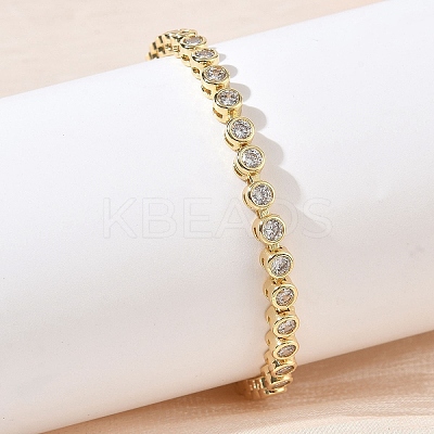 Brass Pave Cubic Zirconia Flat Round Link Chain Bracelets KK-CBA6980-17G-B-1