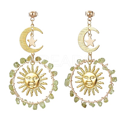 Vintage Natural Peridot Ear Studs EJEW-JE05807-01-1