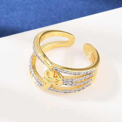Brass Micro Pave Cubic Zirconia Cuff Rings for Women RJEW-C140-09G-1