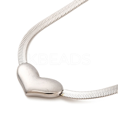 Non-Tarnish 304 Stainless Steel Heart Pendant Flat Snake Chain Necklaces for Women NJEW-G142-05P-1
