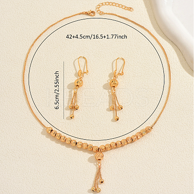 Vintage Brass Round Beaded Tassel Necklace & Earrings for Women BM2908-1