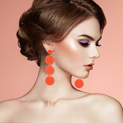 6 Pairs 6 Colors Flat Round Acrylic Dangle Stud Earrings with Steel Iron Pins for Women EJEW-AN0004-13-1