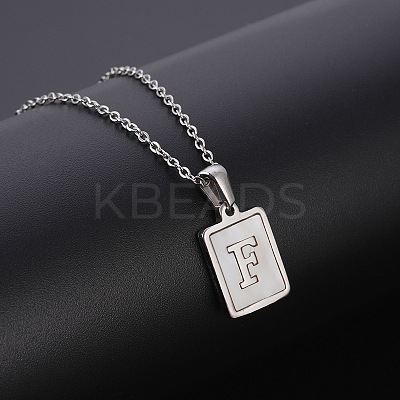Rectangle Stainless Steel Pave Natural White Shell Pendant Necklaces FS-WG3D812-06-1