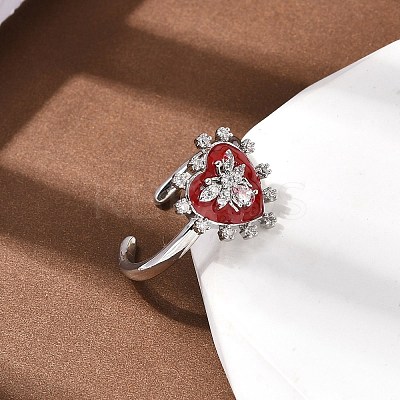 Brass Micro Pave Cubic Zirconia Cuff Open Rings for Women RJEW-B160-09P-1