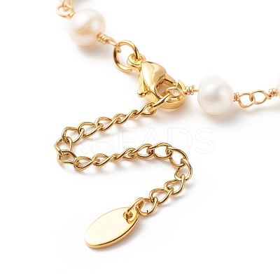 201 Stainless Steel Cross Link Bracelet with Natural Pearl Beaded Chains for Women BJEW-JB08543-1