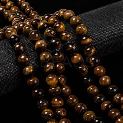 Natural Grade AB Tiger Eye Round Beads Strands G-O047-02-10mm-1