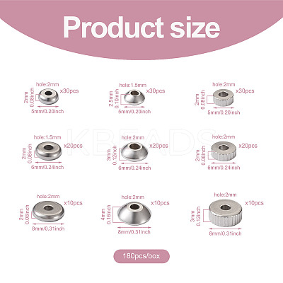 180Pcs 201 & 303 & 304 Stainless Steel Spacer Beads STAS-MP0001-07-1
