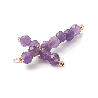 Natural Amethyst Faceted Round Copper Wire Wrapped Pendants PALLOY-JF02011-05-1